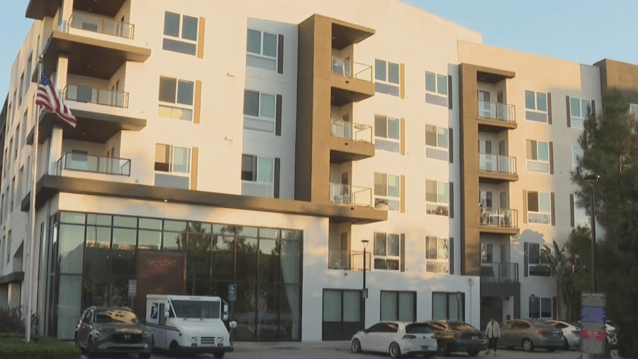 The Skyloft luxury apartments in Irvine, California. (KTLA)