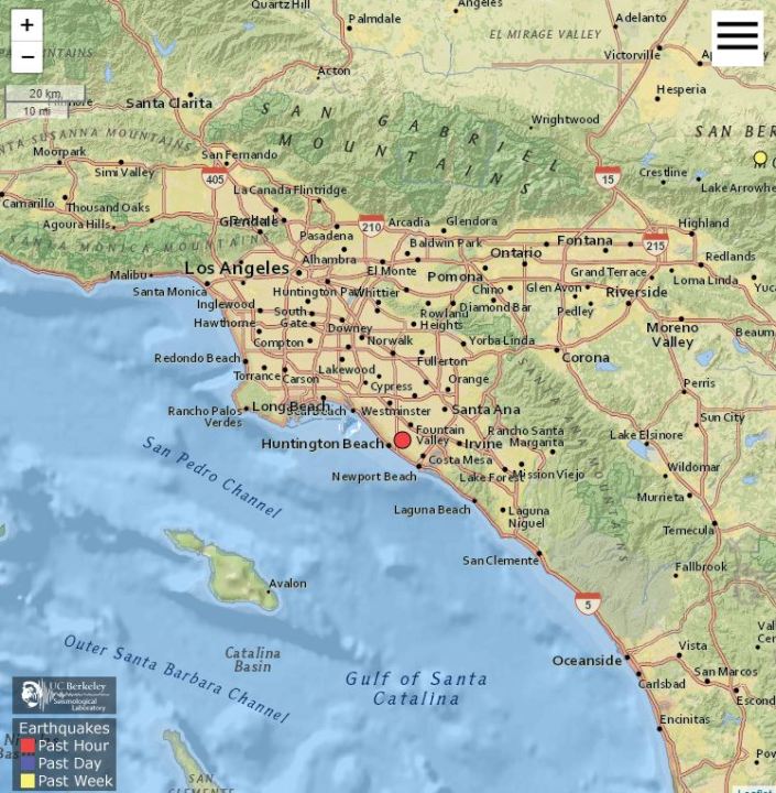 A 3.4 magnitude earthquake struck the Huntington Beach area on Dec. 22, 2023.  (USGS)