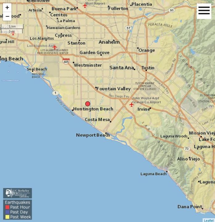 A 3.4 magnitude earthquake struck the Huntington Beach area on Dec. 22, 2023.  (USGS)