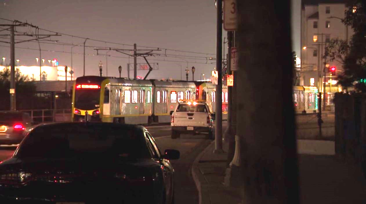 A man was killed after being stabbed on an E-Line Metro train in South Los Angeles on Dec. 12, 2023. (KTLA)