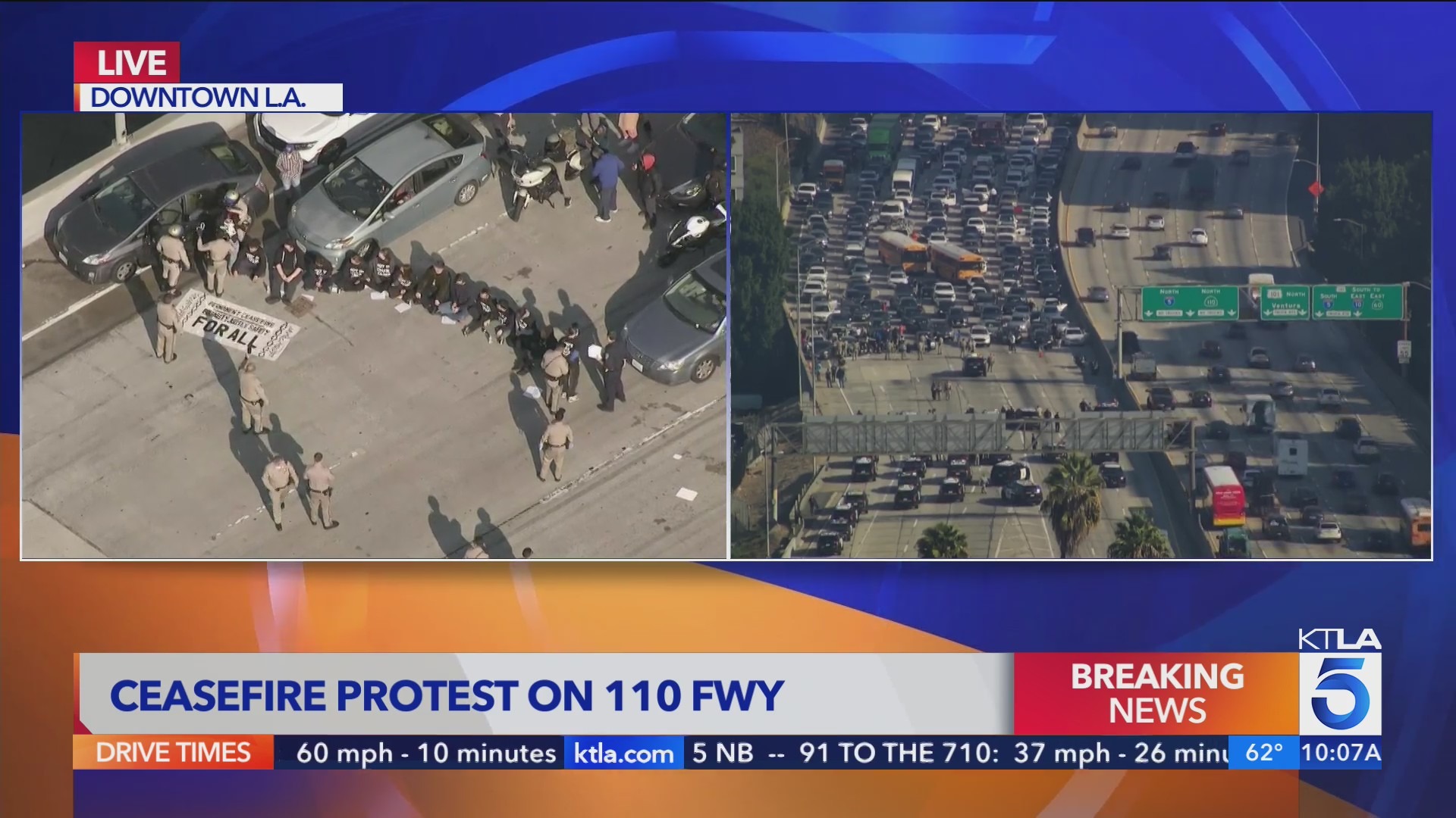 Protesters block downtown L.A. freeway