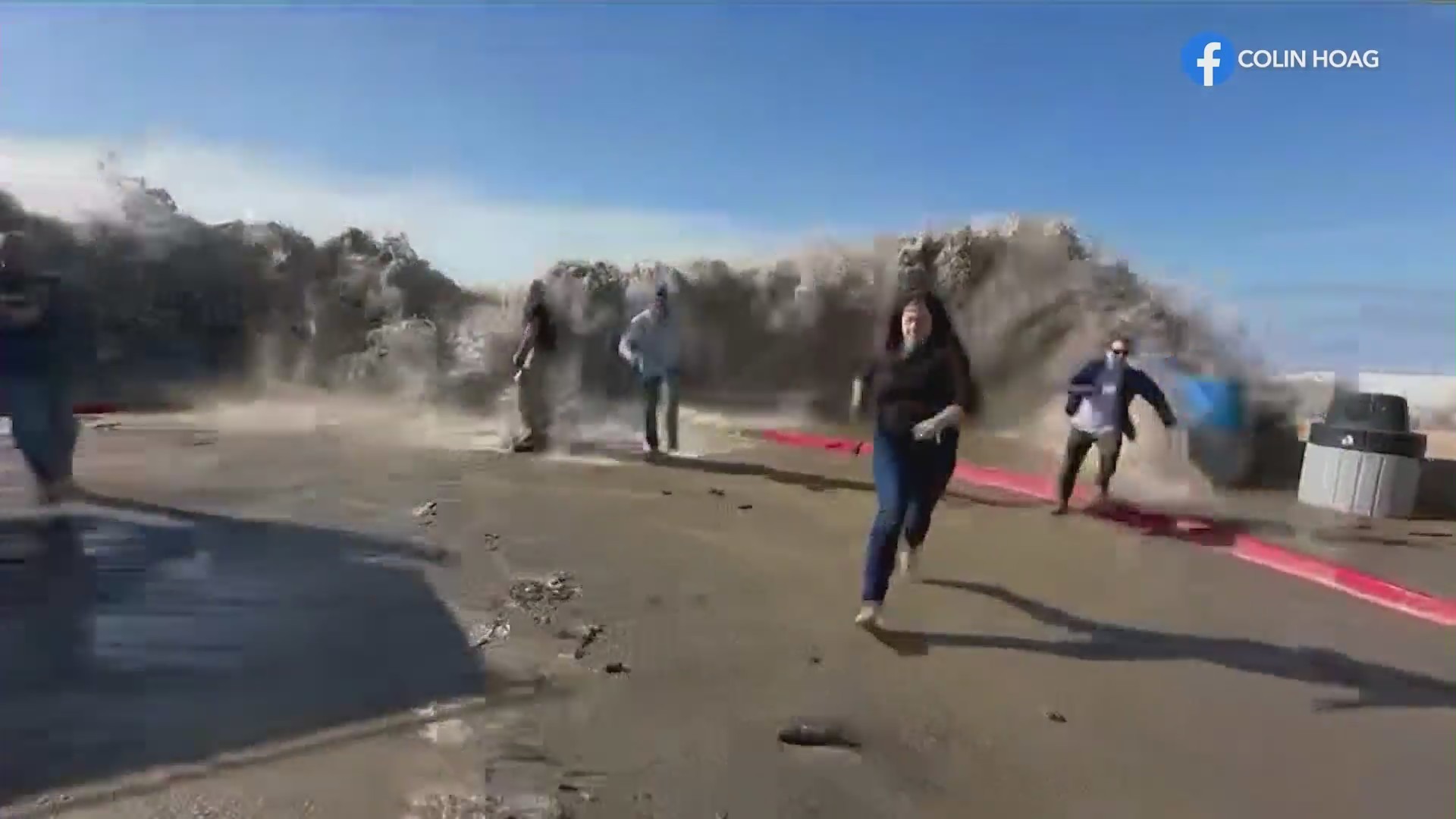 Video captured the moment beachgoers were slammed into by a massive rogue wave in Ventura County on Dec. 28, 2023, sending nine people to the hospital. (Colin Hoag)