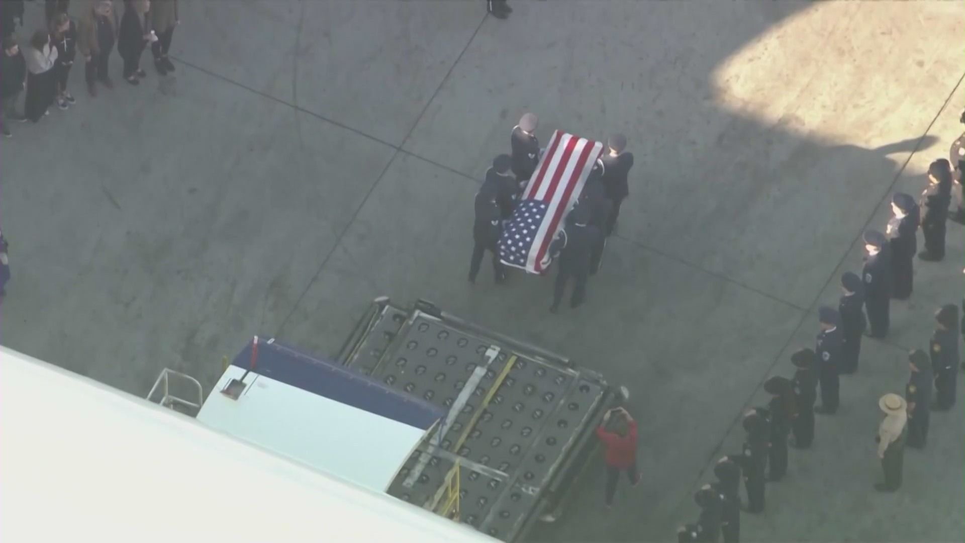 A procession to honor Luke Unrath took place on Dec. 13, 2023 from the Los Angeles International Airport to a mortuary in his hometown of Riverside. (KTLA)