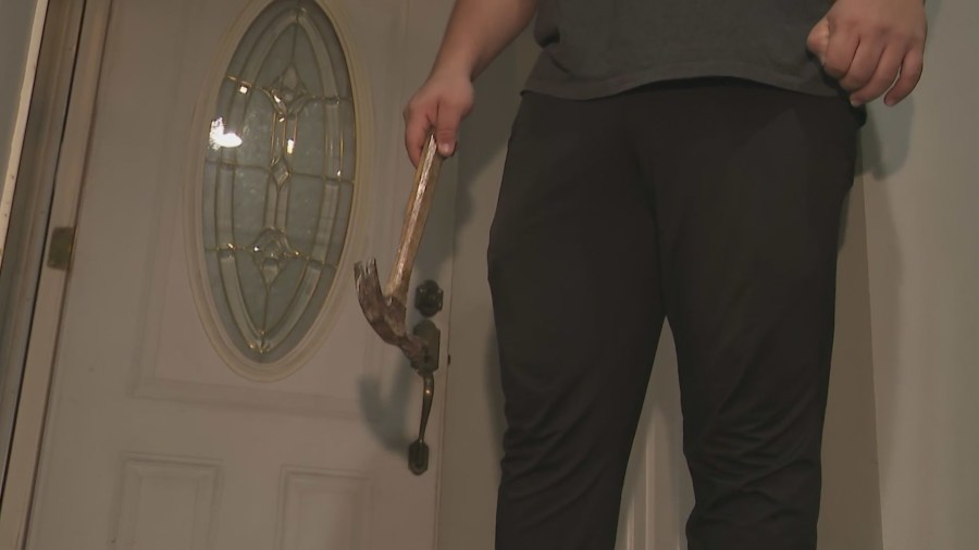 A homeowner armed with a hammer recalls fighting back against an intruder who had broken into his Norwalk home on Dec. 7, 2023. (KTLA)