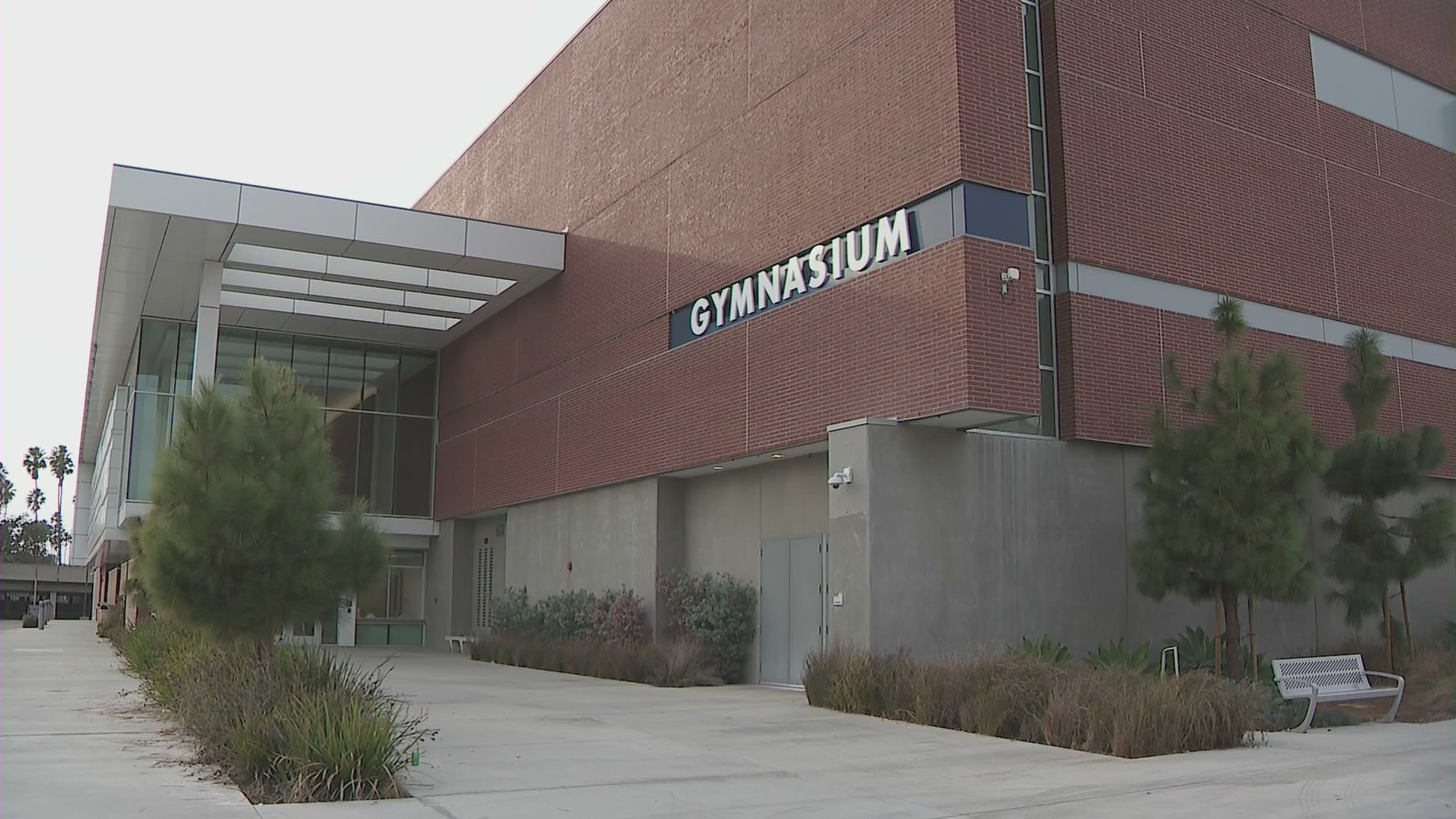 El Camino College gymnasium building in Torrance, California. (KTLA)