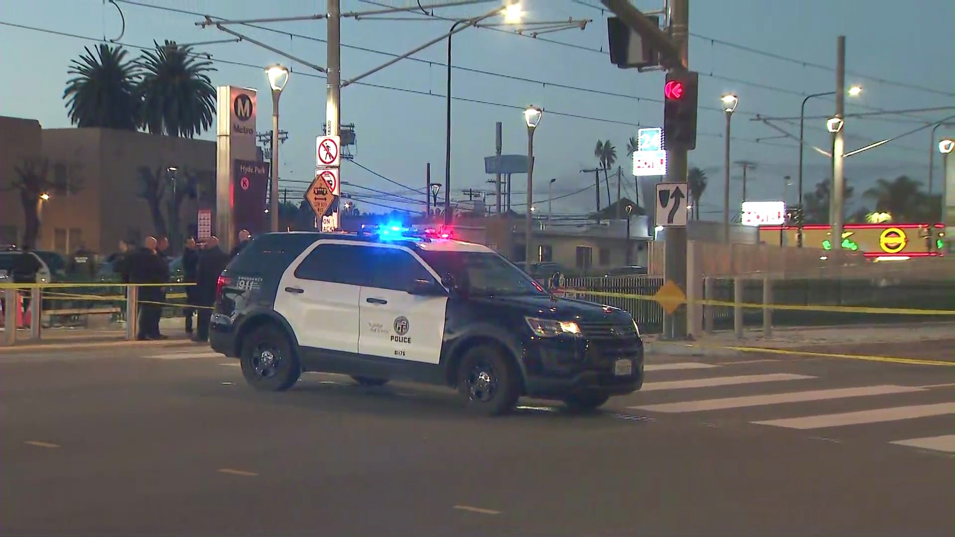 A man was fatally shot at the Hyde Park K-Line Metro Station in South L.A. on Dec. 30, 2023. (KTLA)