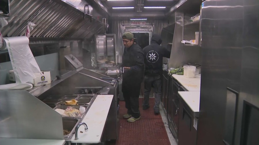 The Los Bros Tacos Truck in Long Beach. (KTLA)