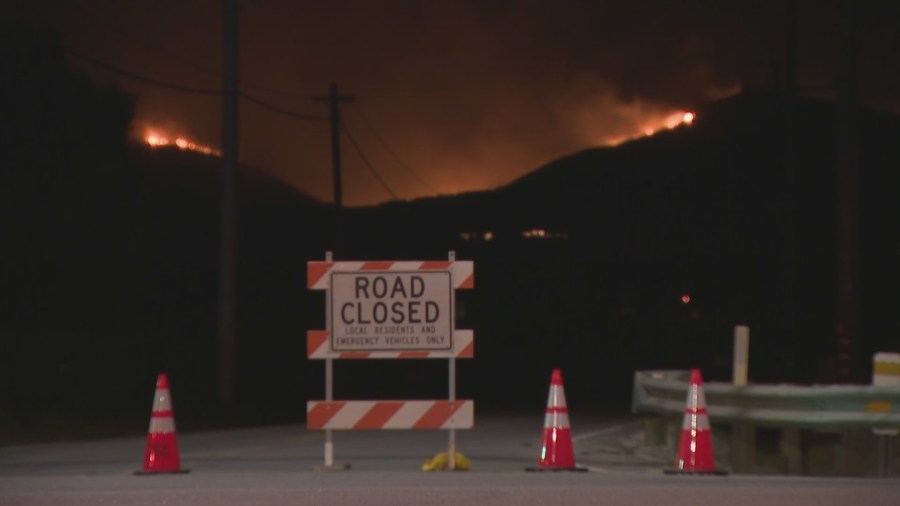 Roads closed from the South Fire in Ventura County on Dec. 9, 2023. (KTLA)