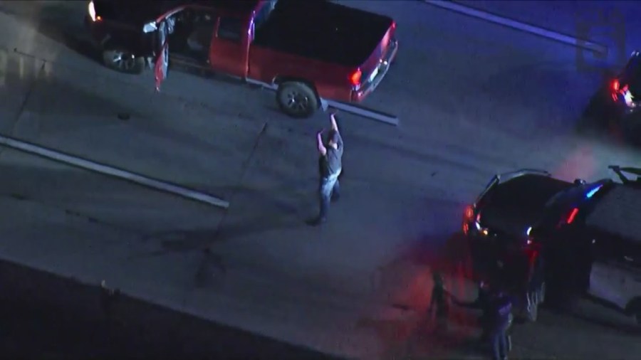 A carjacking suspect was arrested after a pursuit spanning multiple counties and freeways across Southern California on Dec. 7, 2023. (KTLA)