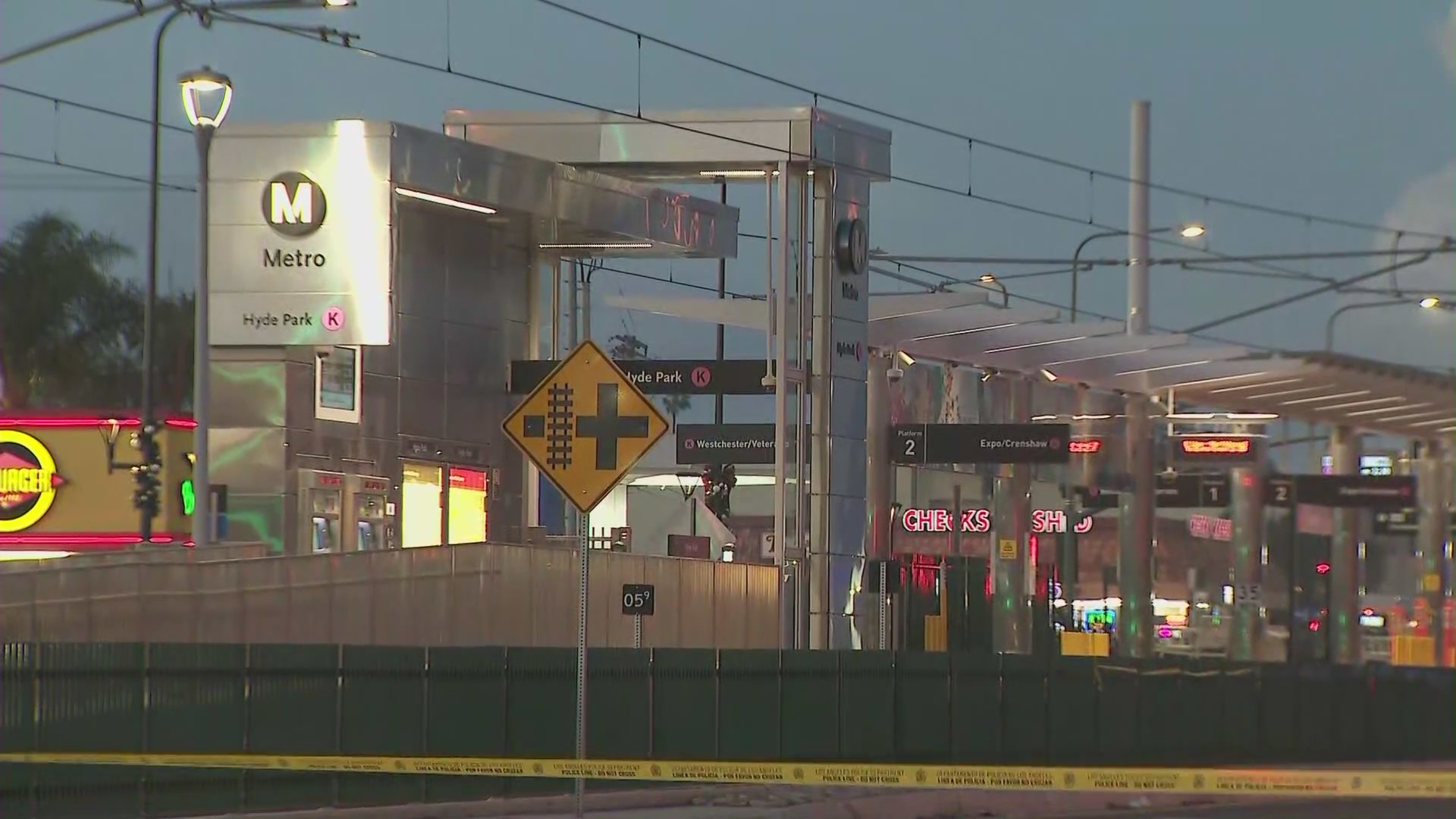 A man was fatally shot at the Hyde Park K-Line Metro Station in South L.A. on Dec. 30, 2023. (KTLA)