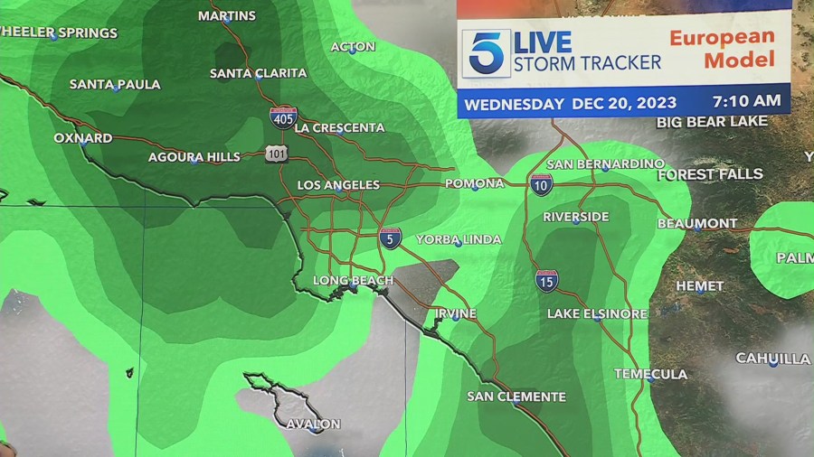 Expected rainfall in Southern California for the week of Dec. 19, 2023. (KTLA)