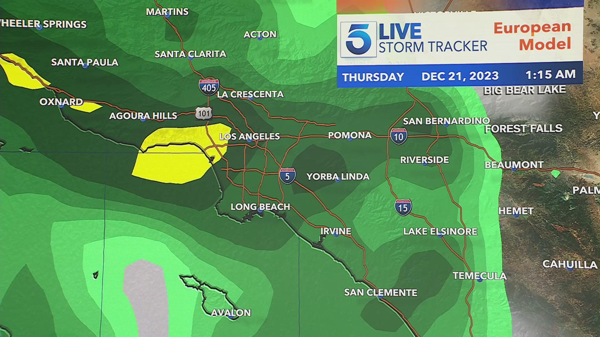 Expected rainfall in Southern California for the week of Dec. 19, 2023. (KTLA)