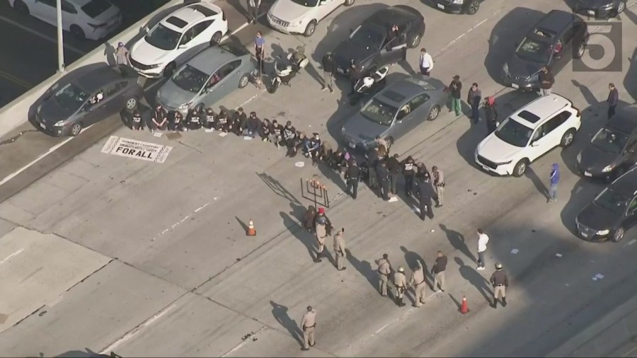 Protesters block downtown L.A. freeway