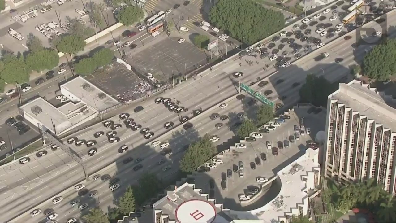 Protesters block downtown L.A. freeway