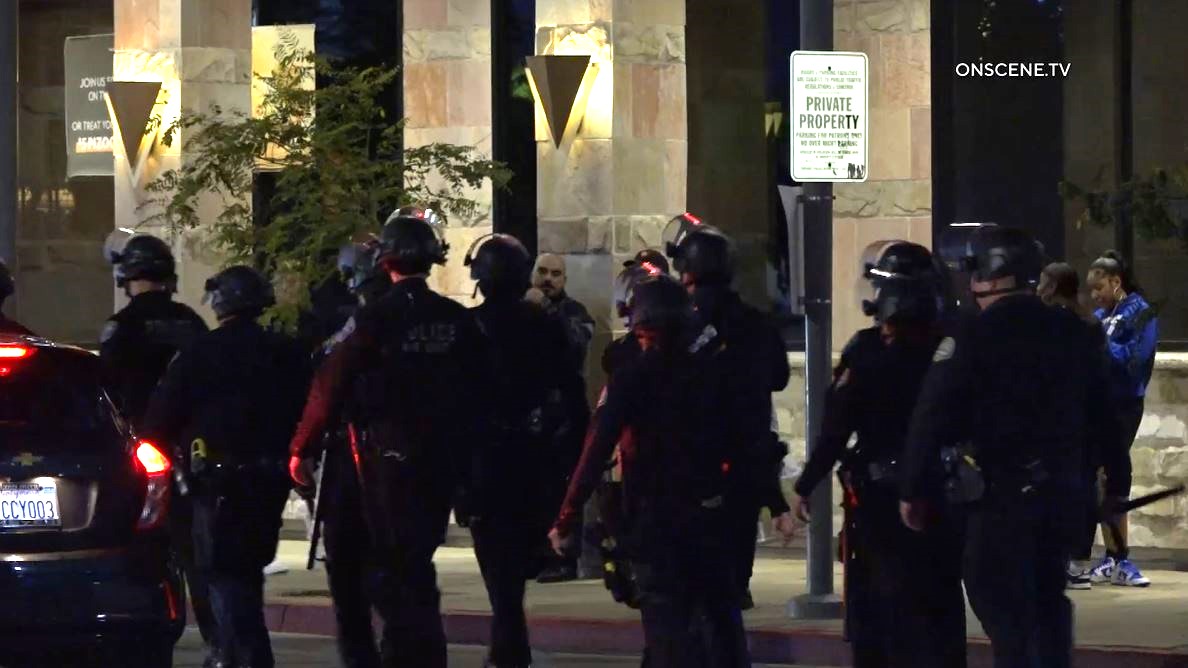 A disturbance involving a large crowd of juveniles shut down streets around the Del Amo Fashion Center in Torrance on Dec. 30, 2023. (OnScene.TV)