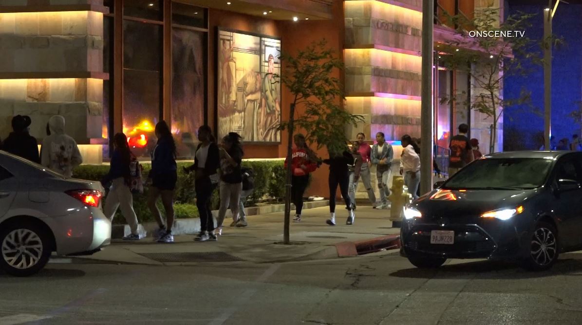 A disturbance involving a large crowd of juveniles shut down streets around the Del Amo Fashion Center in Torrance on Dec. 30, 2023. (OnScene.TV)