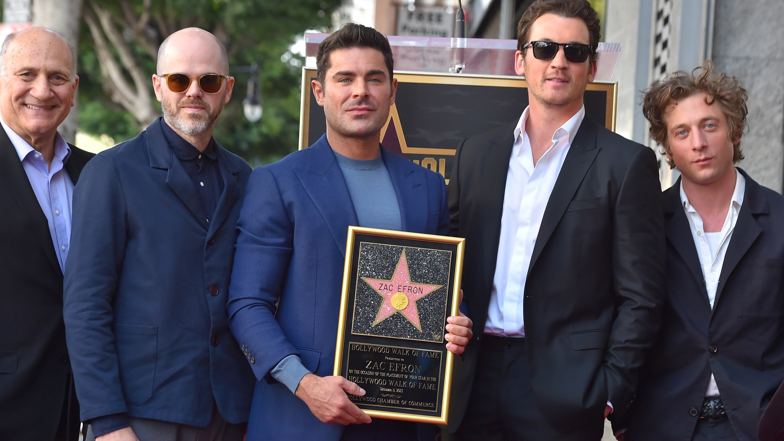 Steve Nissen, from left, Sean Durkin, Zac Efron, Miles Teller, and Jeremy Allen White