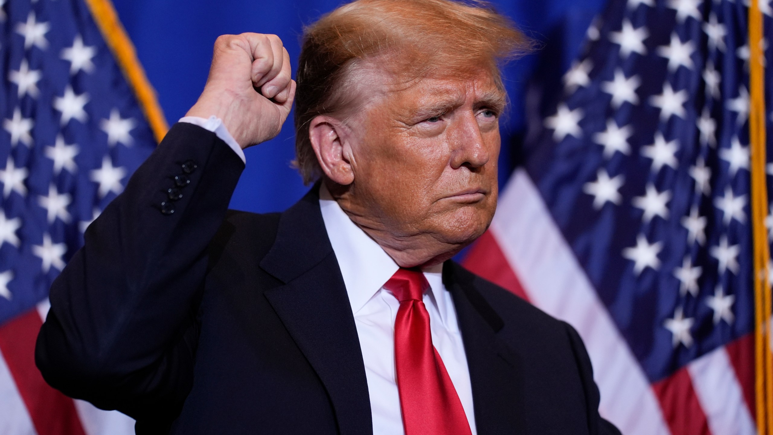 Republican presidential candidate former President Donald Trump gestures after speaking at a campaign event in Atkinson, N.H., Tuesday, Jan. 16, 2024. (AP Photo/Matt Rourke)