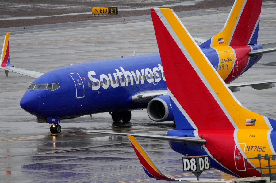 A Southwest Airlines jet arrives at Sky Harbor International Airport in Phoenix on Dec. 28, 2022.