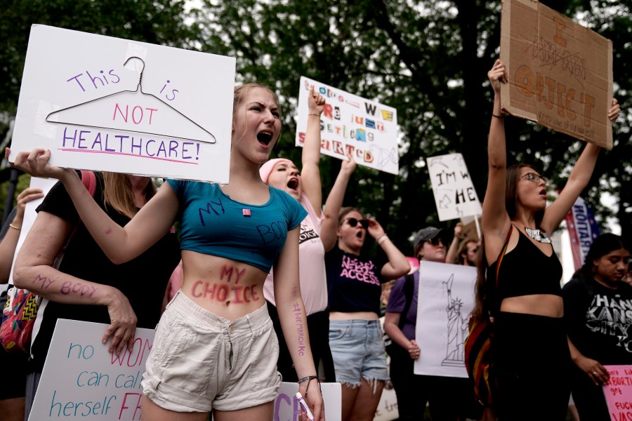 FILE - People rally in support of abortion rights, July 2, 2022, in Kansas City, Mo. Legislative efforts in Missouri and Mississippi this week are attempting to prevent voters from having a say over abortion rights, building on anti-abortion strategies seen in other states, including last year in Ohio. (AP Photo/Charlie Riedel, File)