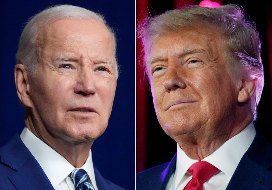 In this combination of photos, President Joe Biden speaks on Aug. 10, 2023, in Salt Lake City, left, and former President Donald Trump speaks on July 8, 2023, in Las Vegas.