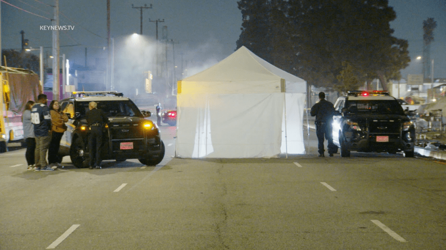 Police investigate a fatal hit-and-run crash in Los Angeles on Jan. 14, 2024.