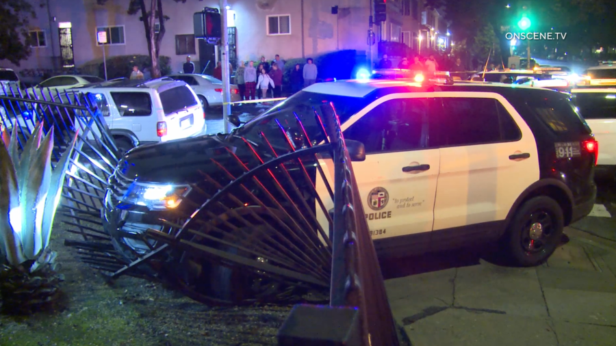 An LAPD cruiser was involved in a crash in Baldwin Hills on Jan. 22, 2024.