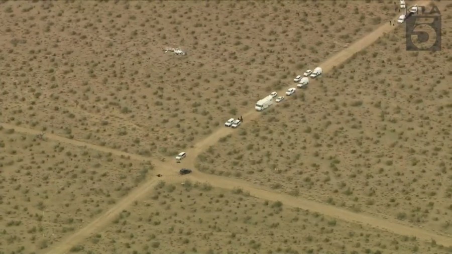 The desolate road where multiple bodies were found is seen in this image from Sky5 taken on Jan. 24, 2024. (KTLA)