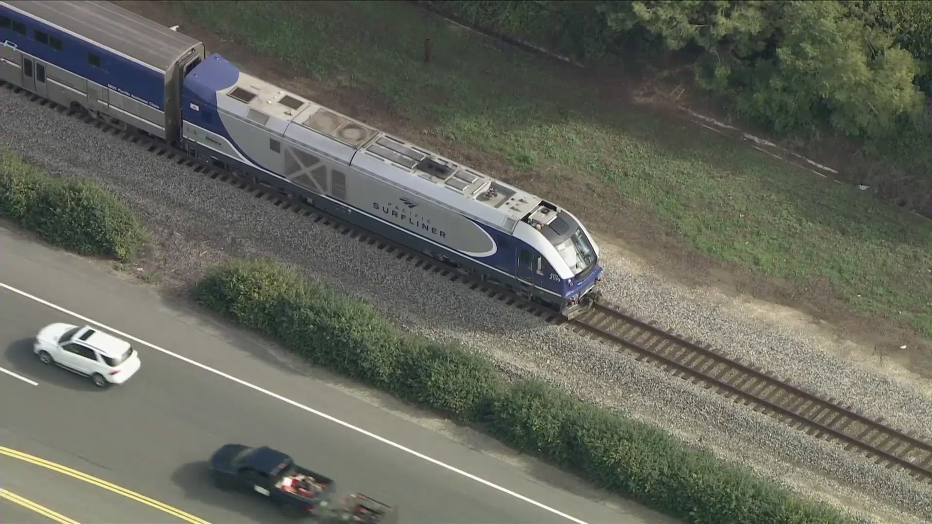 Sky5 was over a crash scene involving a Pacific Surfliner and a vehicle on Jan. 2, 2024.