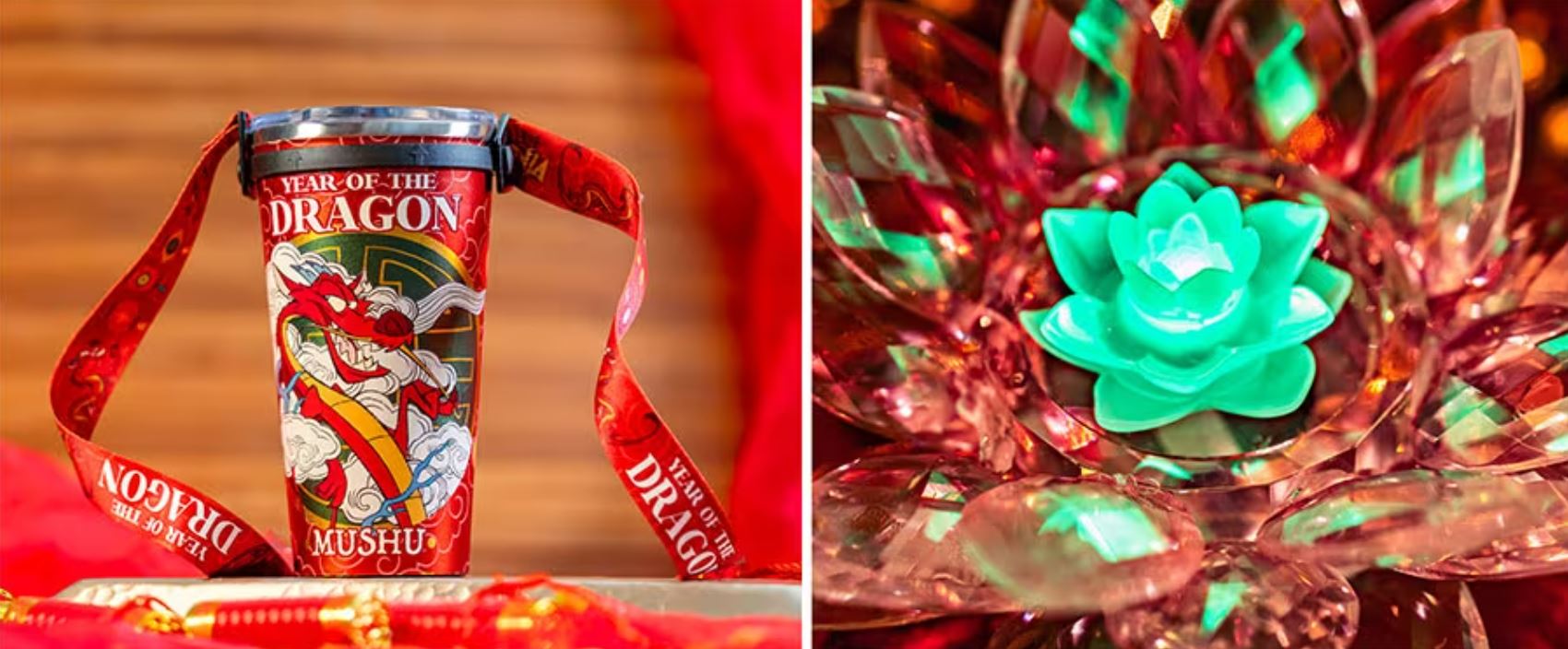 Lunar New Year Stainless Steel Tumbler and Lotus Flower Glow Cube. (Disneyland Resort)