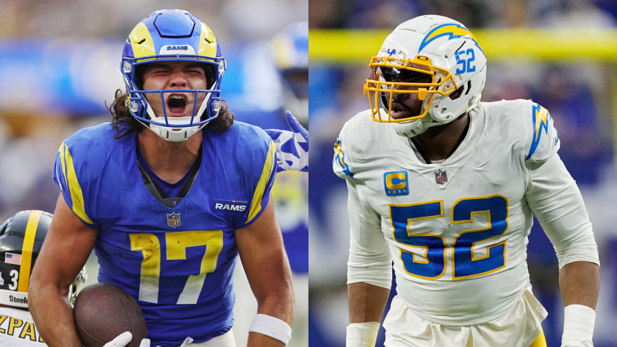 Puka Nacua of the Los Angeles Rams (left) and Khalil Mack of the Los Angeles Chargers were named to the 2024 NFL Pro Bowl. (Getty Images)