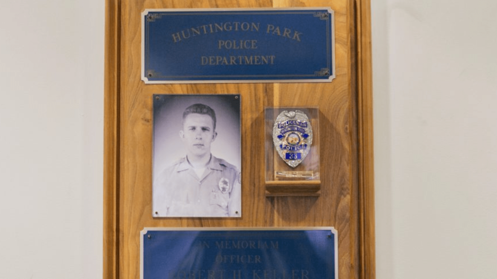 A memorial for Huntington Park police officer Robert H. Keller is seen in this undated photo by the Huntington Park Police Department on his memorial page.