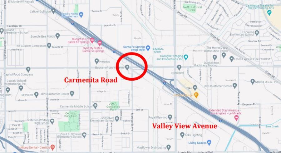 Portion of the 5 Freeway where authorities are searching for dash cam video after a road rage shooting on Dec. 31, 2023. (California Highway Patrol)