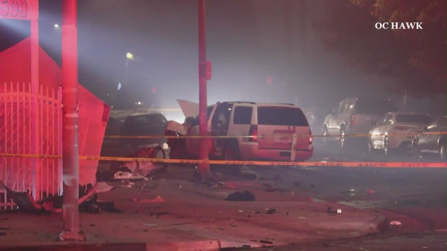 Three people were killed and a toddler remains hpspitalized after a deadly crash in South Los Angeles on Dec. 31, 2023. (OC Hawk)