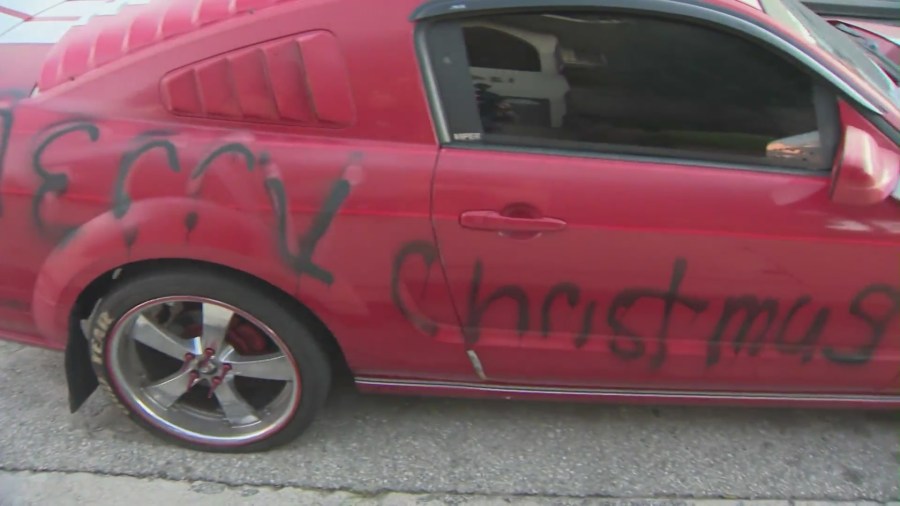 A San Pedro family remains shaken after they woke up to find their car was vandalized with a racial slur and a Swastika during the holidays. (KTLA)