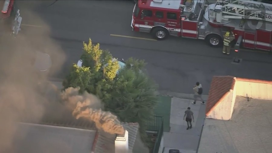 A massive fire engulfed an apartment building in the Koreatown on Jan. 26, 2024. (KTLA)