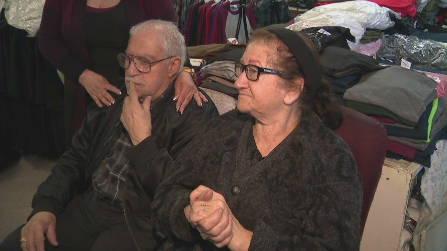 Elias Elias Haddad, Sr. and Shama Haddad, the founders of Ayman Fashion in Whittier. (KTLA)