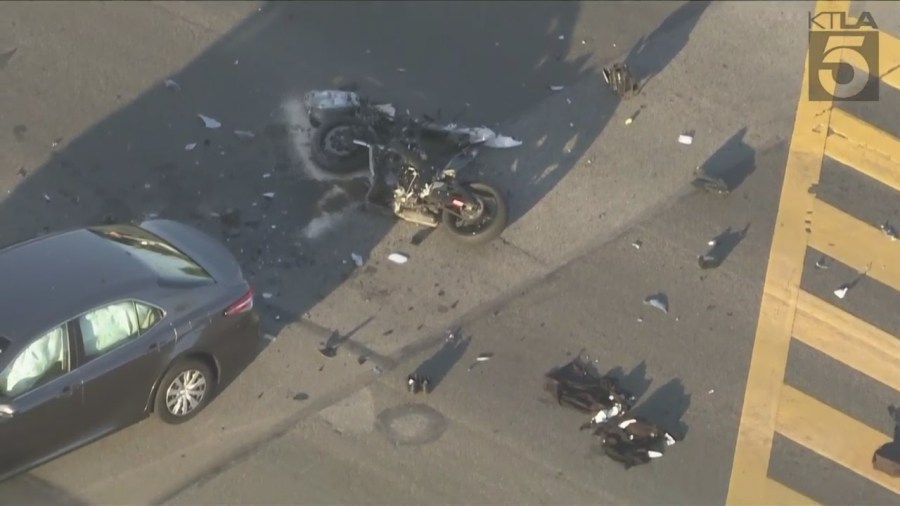 A juvenile motorcyclist was killed after colliding with a sedan in Redondo Beach on Jan. 10, 2024. (KTLA)