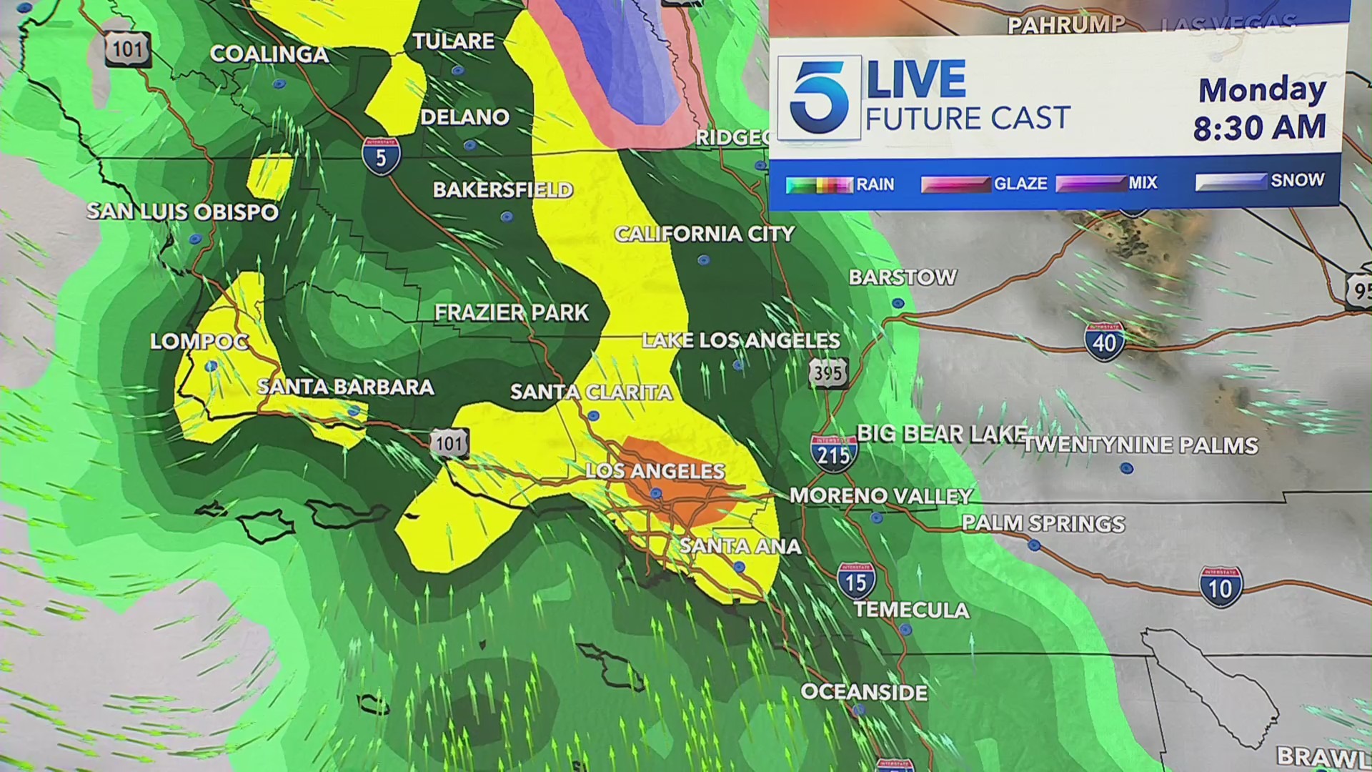 Incoming rainstorms for Southern California on Monday, Jan, 22, 2024. (KTLA)