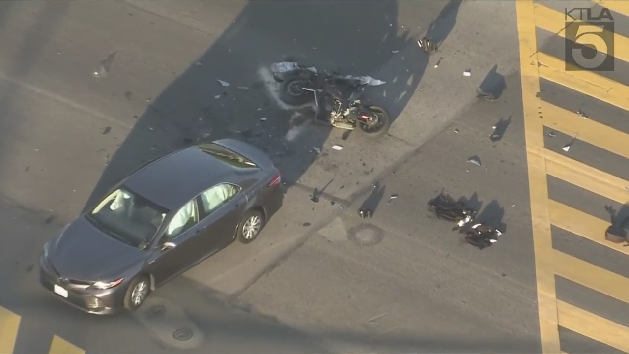 A juvenile motorcyclist was killed after colliding with a sedan in Redondo Beach on Jan. 10, 2024. (KTLA)