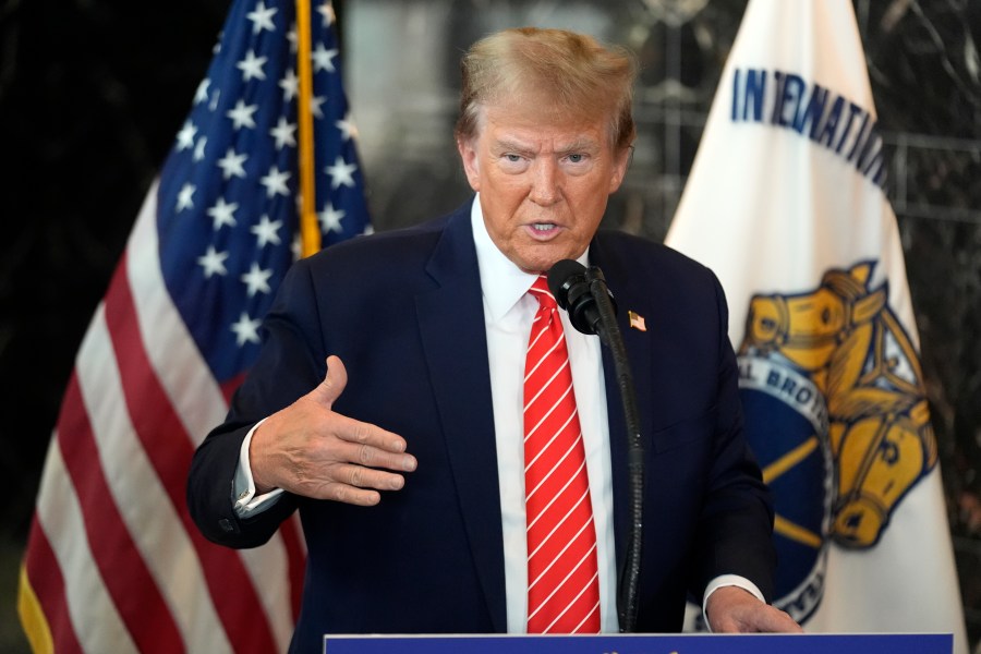 Republican presidential candidate former President Donald Trump speaks after meeting with members of the International Brotherhood of Teamsters at their headquarters in Washington, Wednesday, Jan. 31, 2024. (AP Photo/Andrew Harnik)