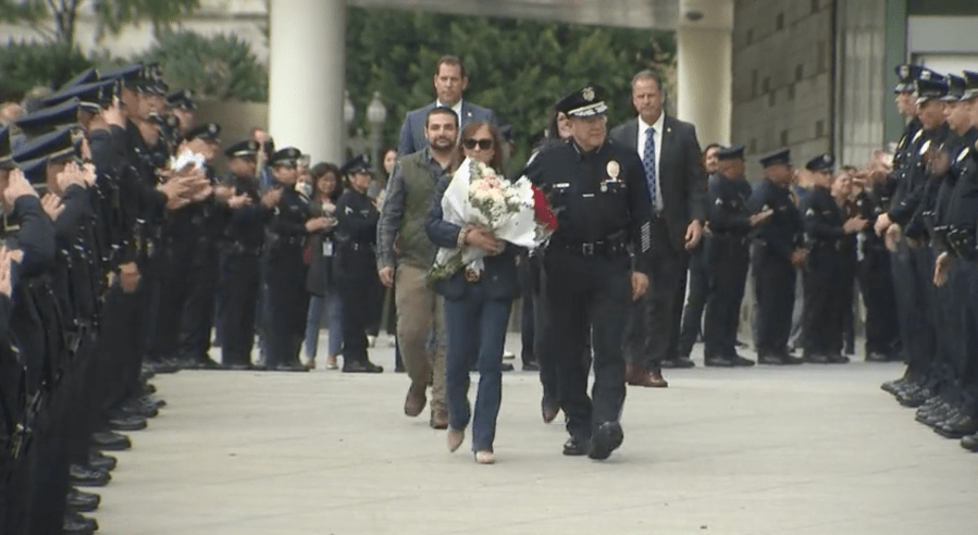 L.A. Police Chief Michael Moore honored on last day with department