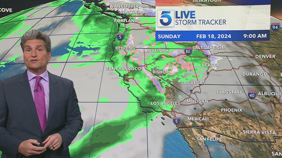 Forecast models show a chance of rain on Sunday, Feb. 18, 2024. (KTLA)