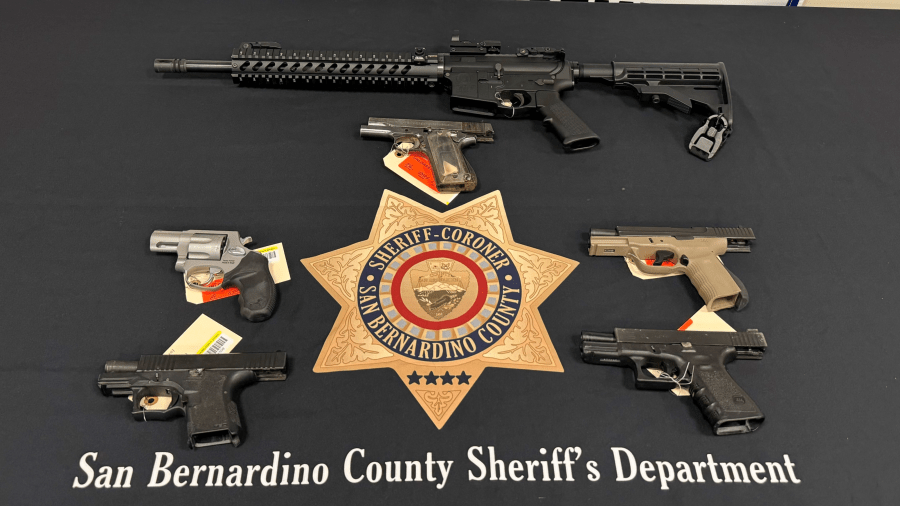 Items seized in Operation Consequences are displayed in an image provided by the San Bernardino County Sheriff's Department.