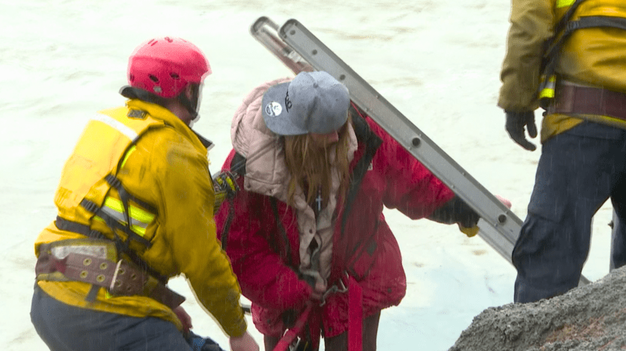 A pregnant woman was rescued from a storm drain in the Santa Ana River in Anaheim on Feb. 6, 2024.