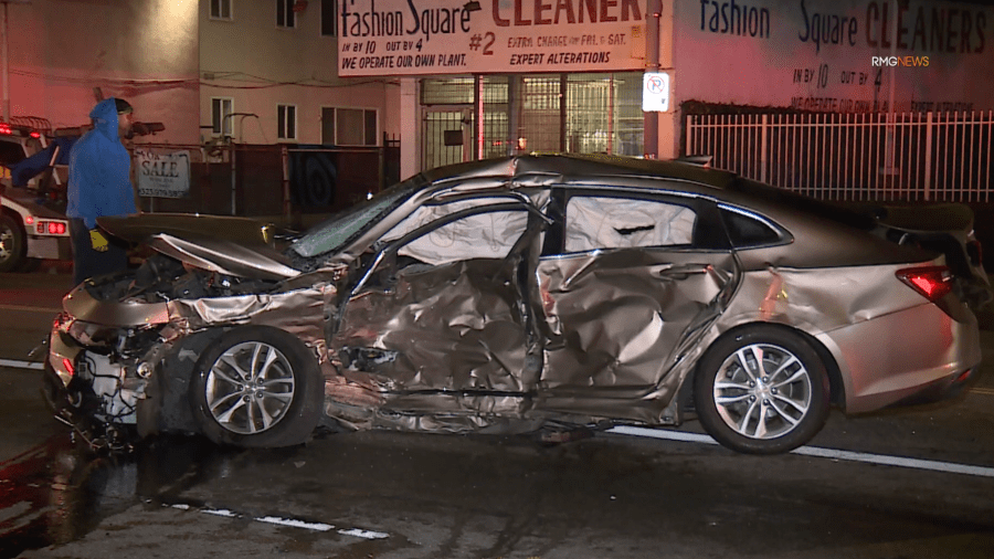 A vehicle is seen following a fatal crash in South Los Angeles on Feb. 12, 2024.