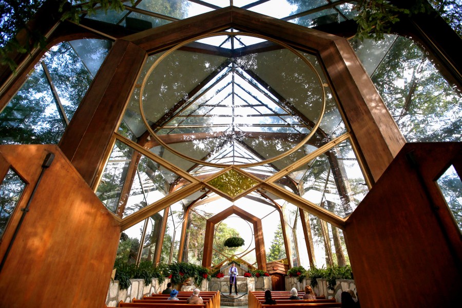 Wayfarers Chapel in Rancho Palos Verdes is shown in this photo from November 30, 2022. The famed Midcentury Modern structure with glass walls was designed by Lloyd Wright, son of Frank Lloyd Wright. (Getty Images)