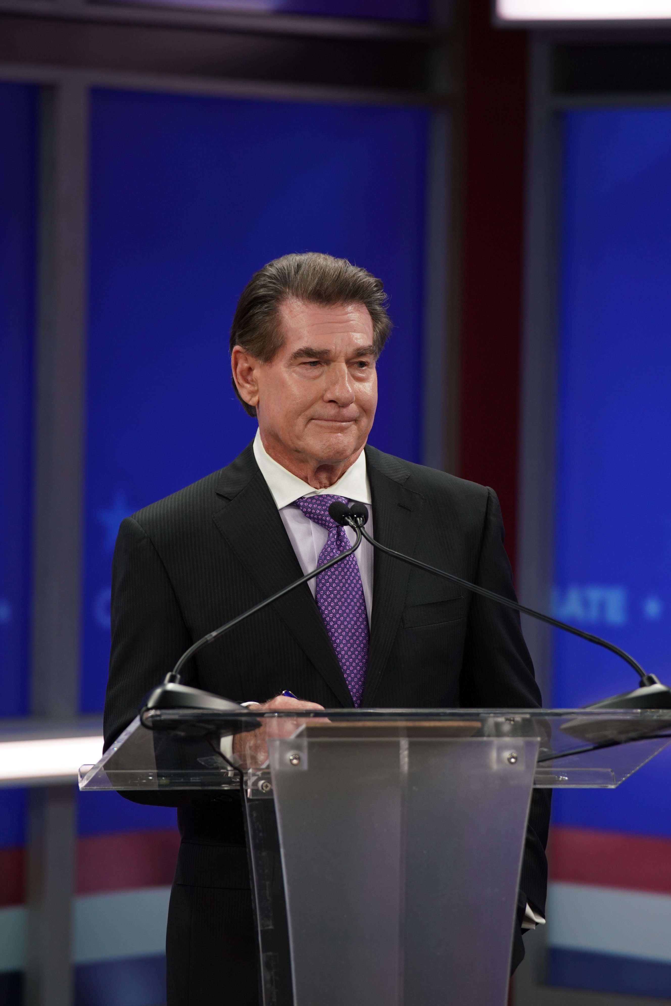 U.S. Senate candidate Steve Garvey (R) is shown during a Feb. 12, 2024 debate hosted by Nexstar.