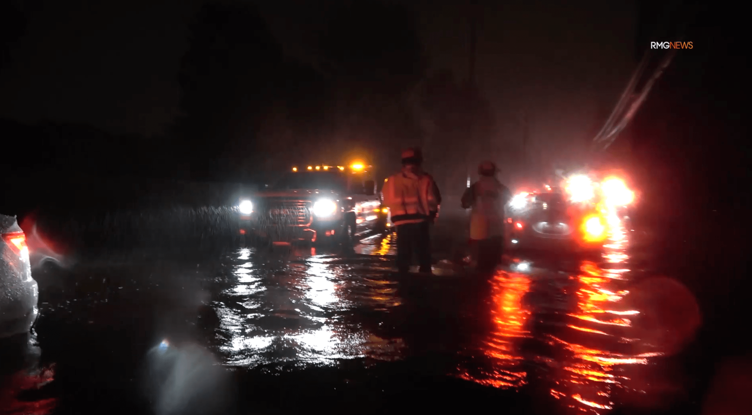 Motorists stranded in flood waters in Tarzana