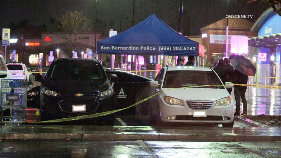 Police arrived at the Walmart parking lot in Highland where Jonathan Mauk was shot to death on Feb. 5, 2024. (OnScene.TV)